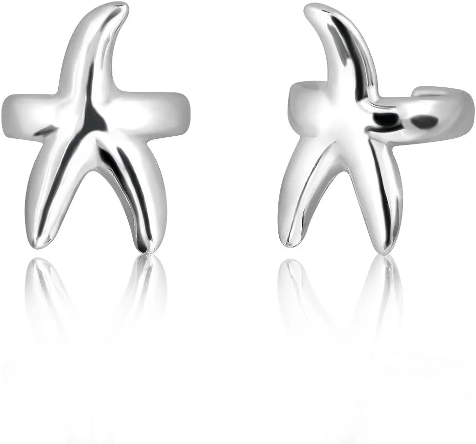 WithLoveSilver 925 Sterling Silver Nautical Ocean Starfish Ear Cuffs Earring