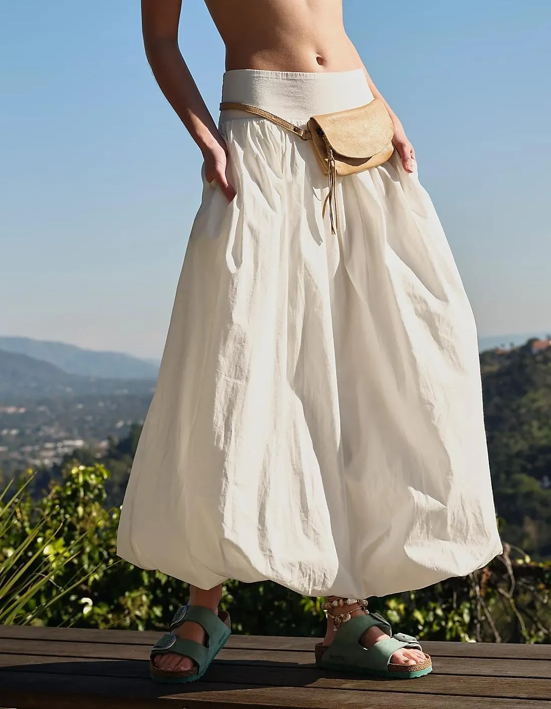Women Bubble Long Skirt Y2k Flowy Swing A Line Maxi Skirt Cute Ruffle Pleated Midi Skirt Summer Balloon Skirt