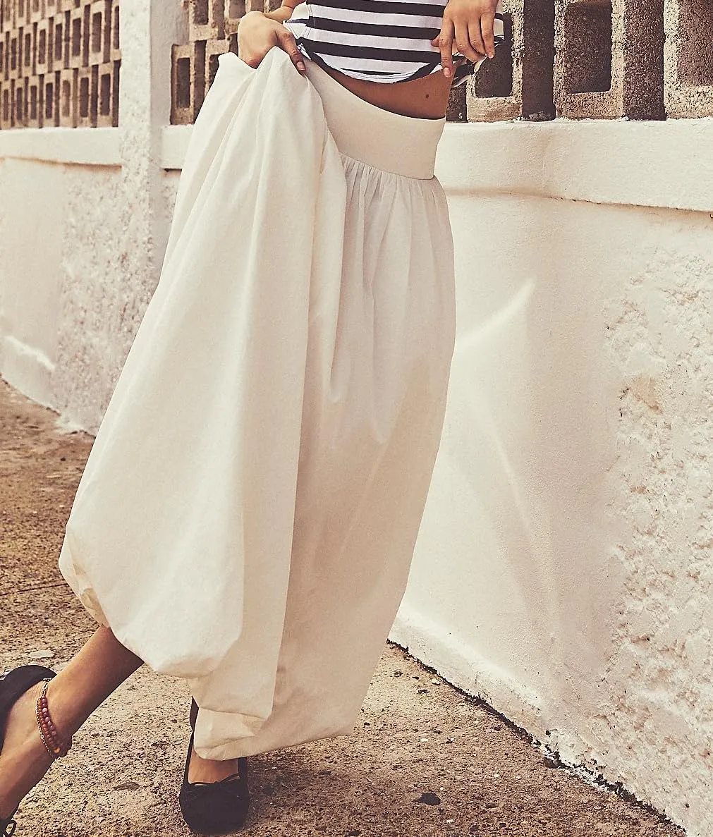 Women Bubble Long Skirt Y2k Flowy Swing A Line Maxi Skirt Cute Ruffle Pleated Midi Skirt Summer Balloon Skirt