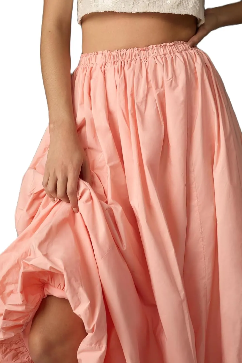 Women Bubble Long Skirt Y2k Flowy Swing A Line Maxi Skirt Cute Ruffle Pleated Midi Skirt Summer Balloon Skirt