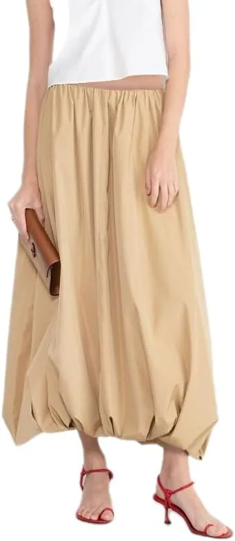 Women Bubble Long Skirt Y2k Flowy Swing A Line Maxi Skirt Cute Ruffle Pleated Midi Skirt Summer Balloon Skirt