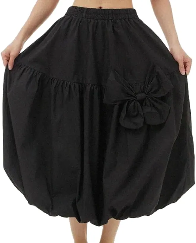 Women Bubble Long Skirt Y2k Flowy Swing A Line Maxi Skirt Cute Ruffle Pleated Midi Skirt Summer Balloon Skirt