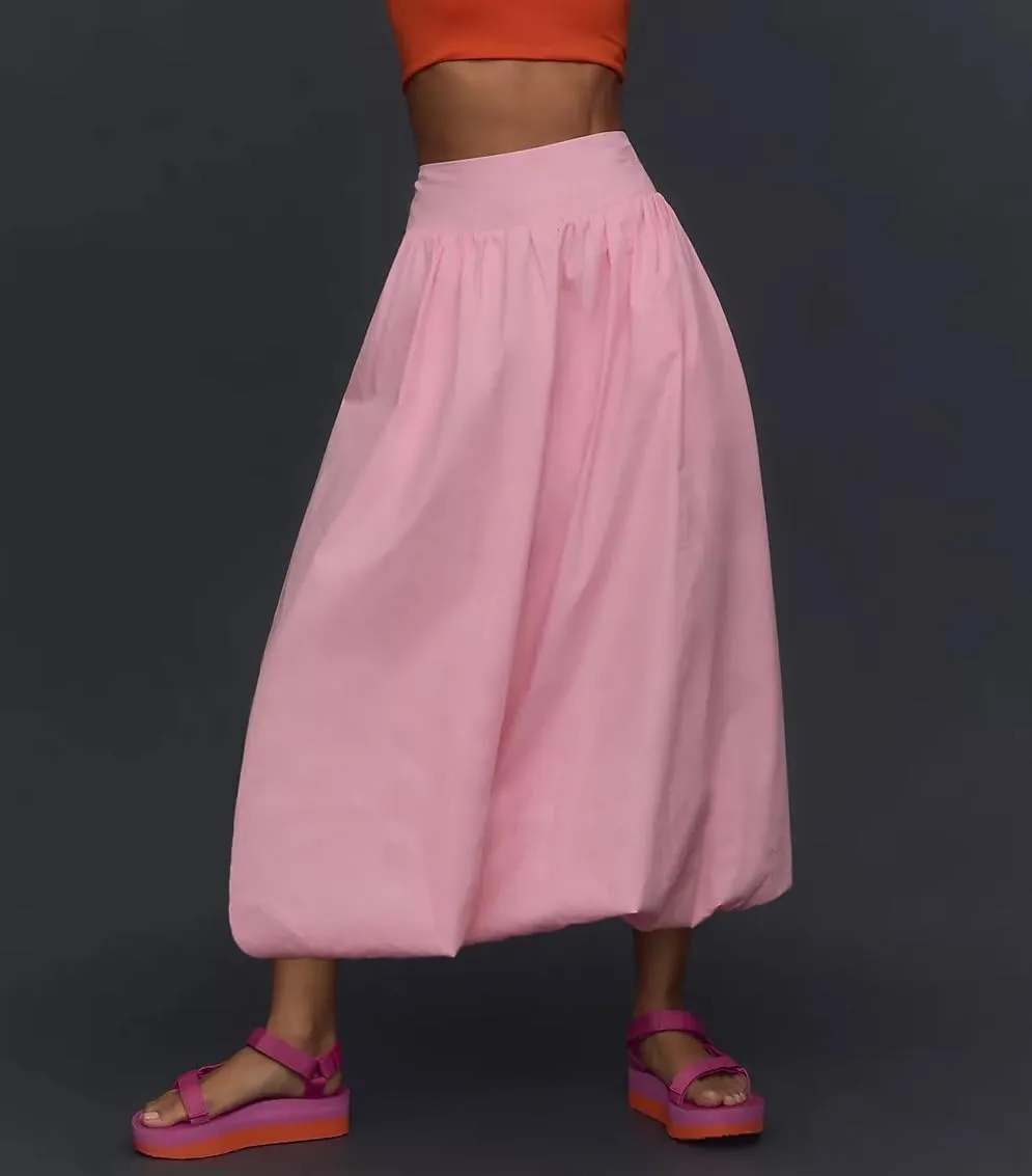 Women Bubble Maxi Skirt Casual Elastic Low Waist Flowy A Line Long Skirt Summer Ruffle Balloon Y2K Skirt