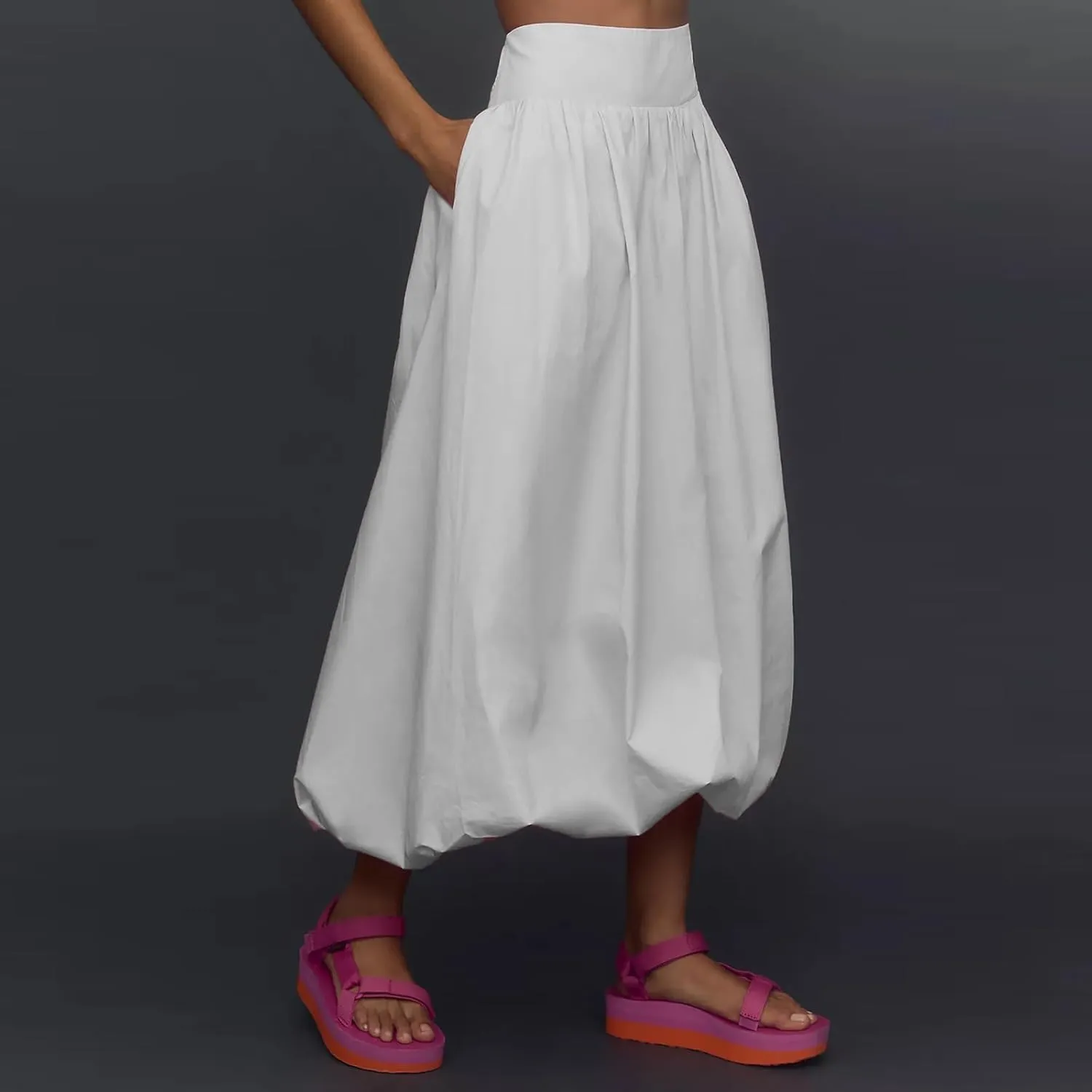 Women Bubble Maxi Skirt Casual Elastic Low Waist Flowy A Line Long Skirt Summer Ruffle Balloon Y2K Skirt