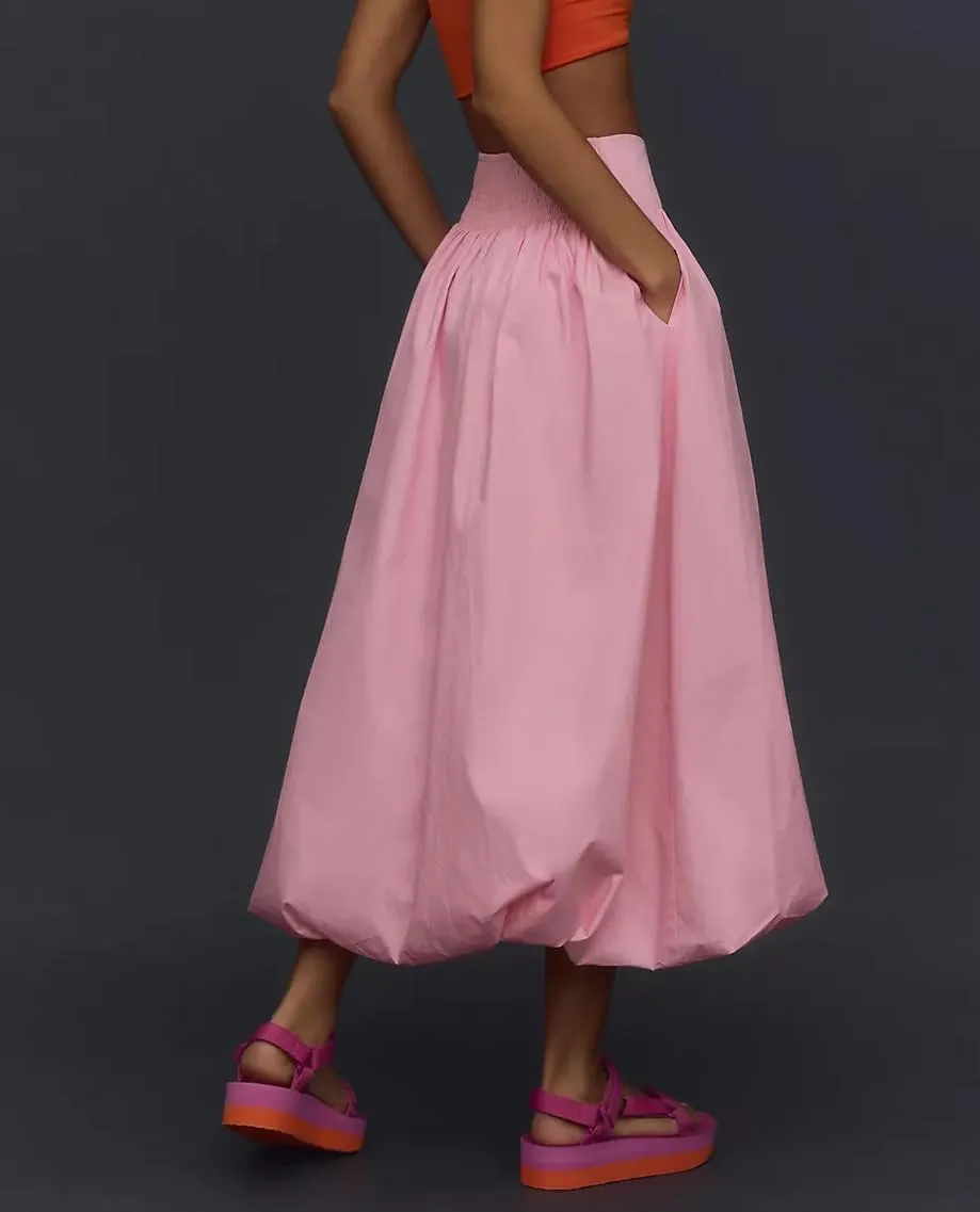 Women Bubble Maxi Skirt Casual Elastic Low Waist Flowy A Line Long Skirt Summer Ruffle Balloon Y2K Skirt