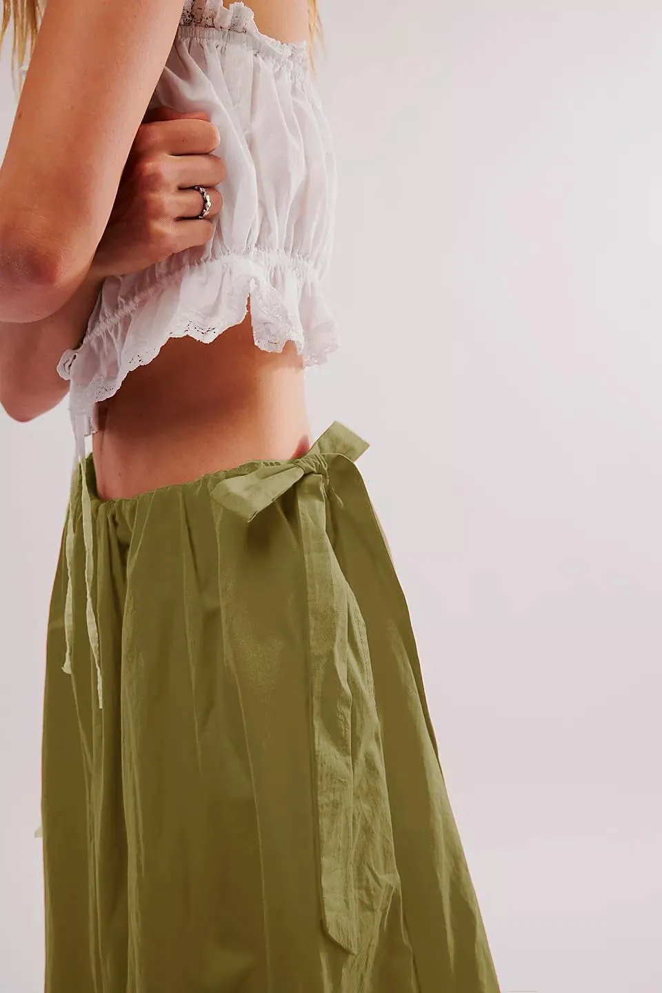 Women Bubble Midi Maxi Skirt Y2k Low Waist Side Tie Bow Aline Long Skirt Vintage Pleated Balloon Skirt
