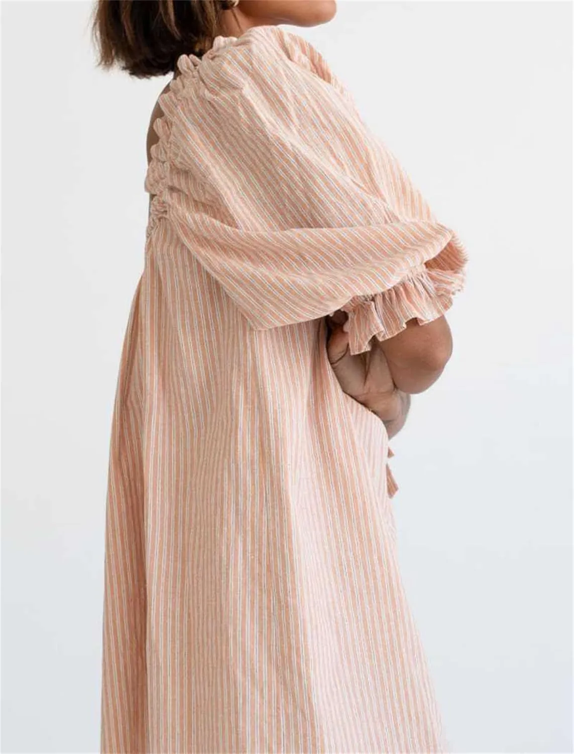 Women Cute Babydoll Mini Dress Puff Sleeve Bow Tie Cute Ruffle Shift Boho Floral Bow Square Neck Loose Sundress