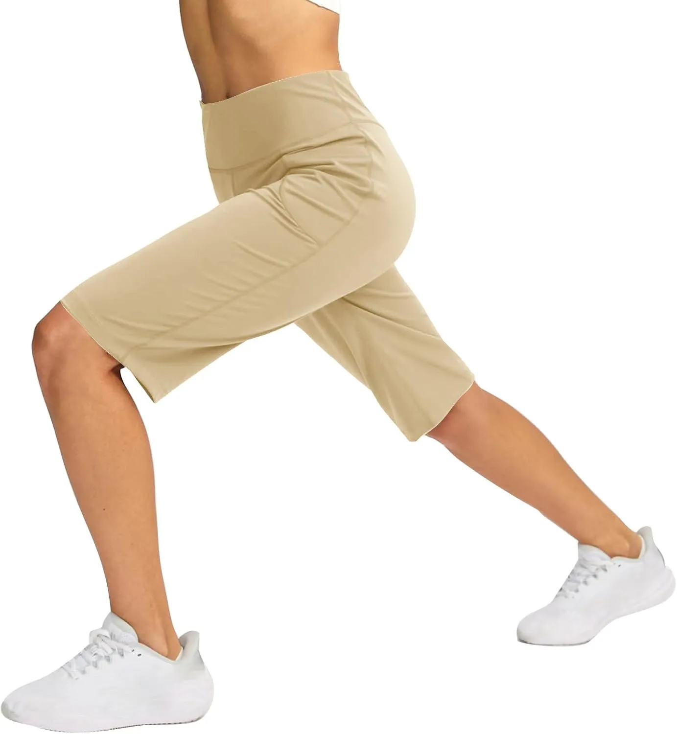 Women Elastic Waist Pocket Half Shorts Pants Casual Stretchy Stylish Yoga Trousers Breathable Shorts for Summer