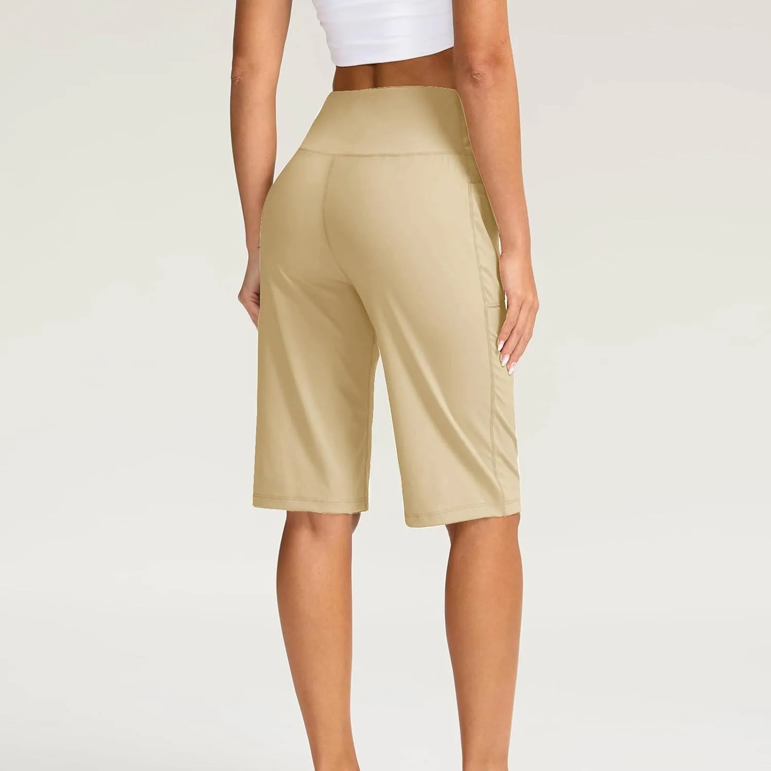 Women Elastic Waist Pocket Half Shorts Pants Casual Stretchy Stylish Yoga Trousers Breathable Shorts for Summer
