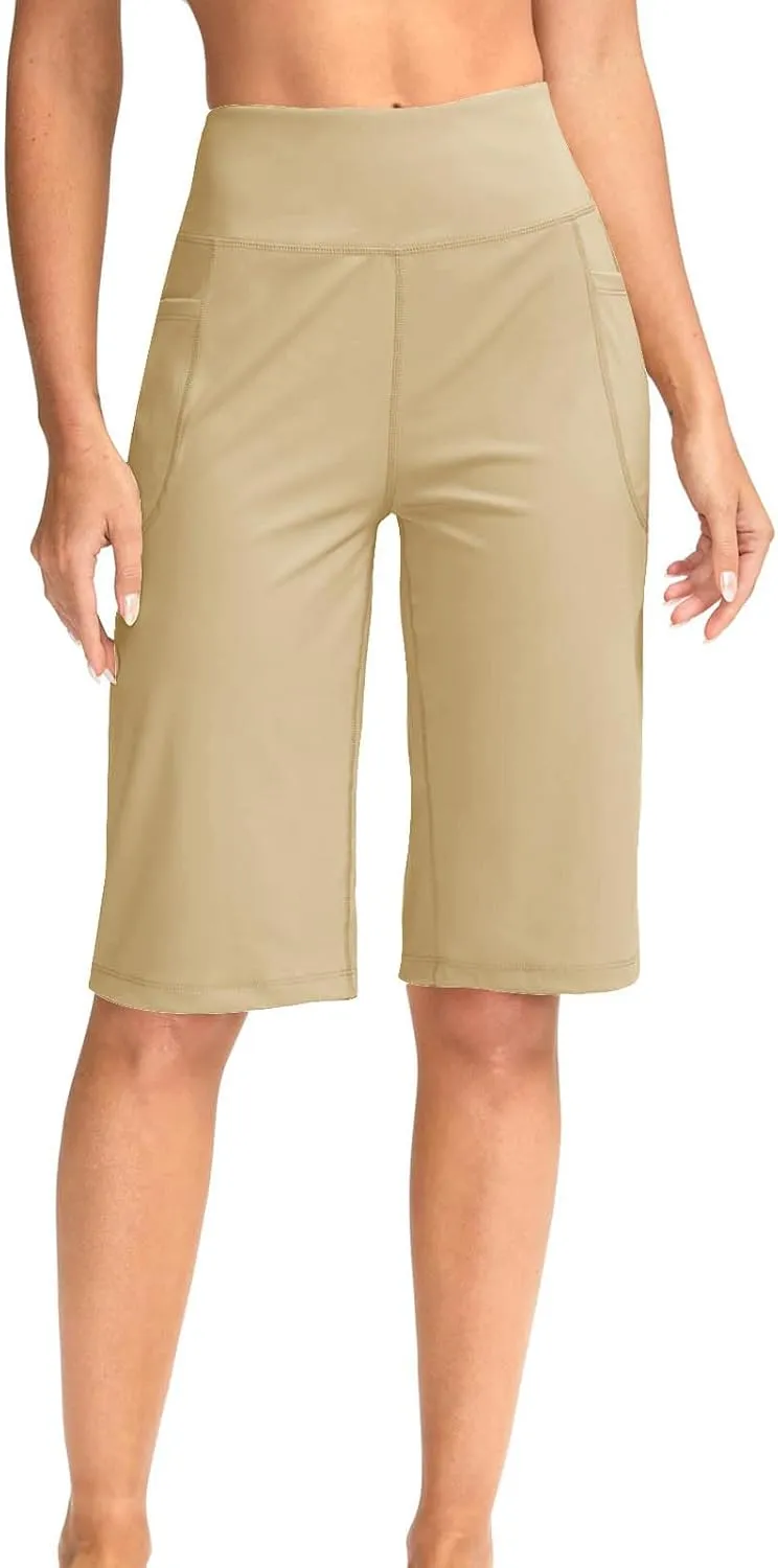 Women Elastic Waist Pocket Half Shorts Pants Casual Stretchy Stylish Yoga Trousers Breathable Shorts for Summer