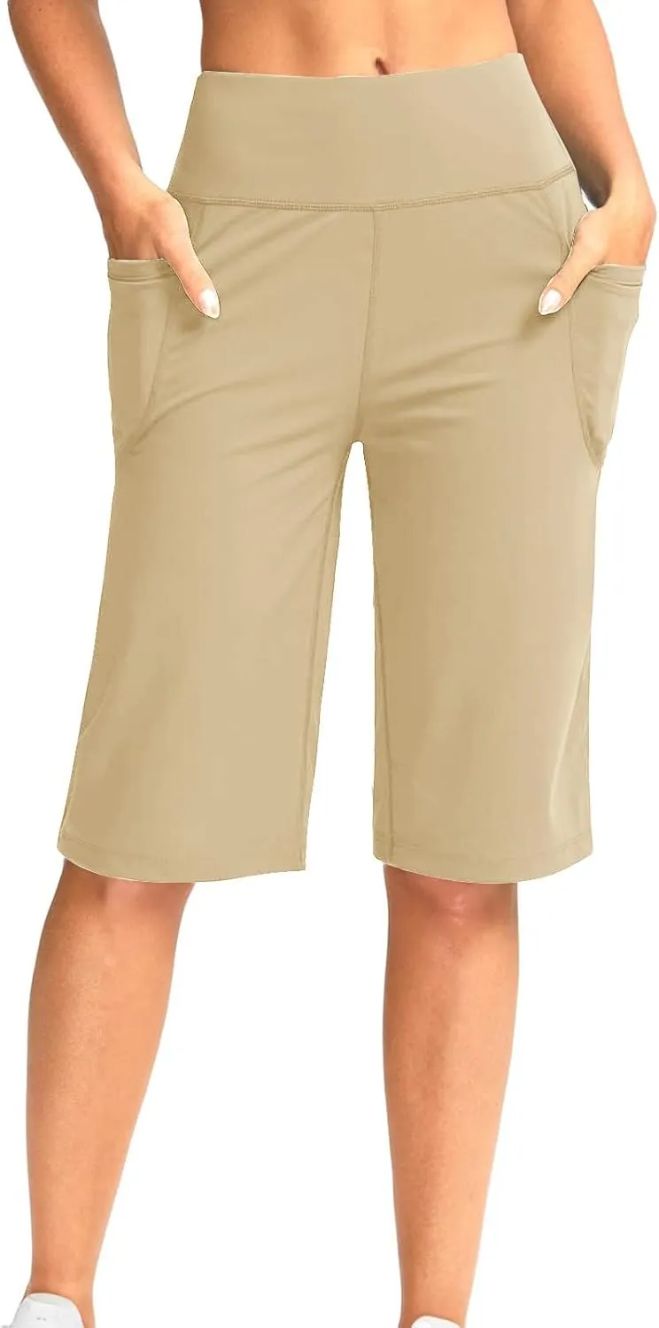 Women Elastic Waist Pocket Half Shorts Pants Casual Stretchy Stylish Yoga Trousers Breathable Shorts for Summer