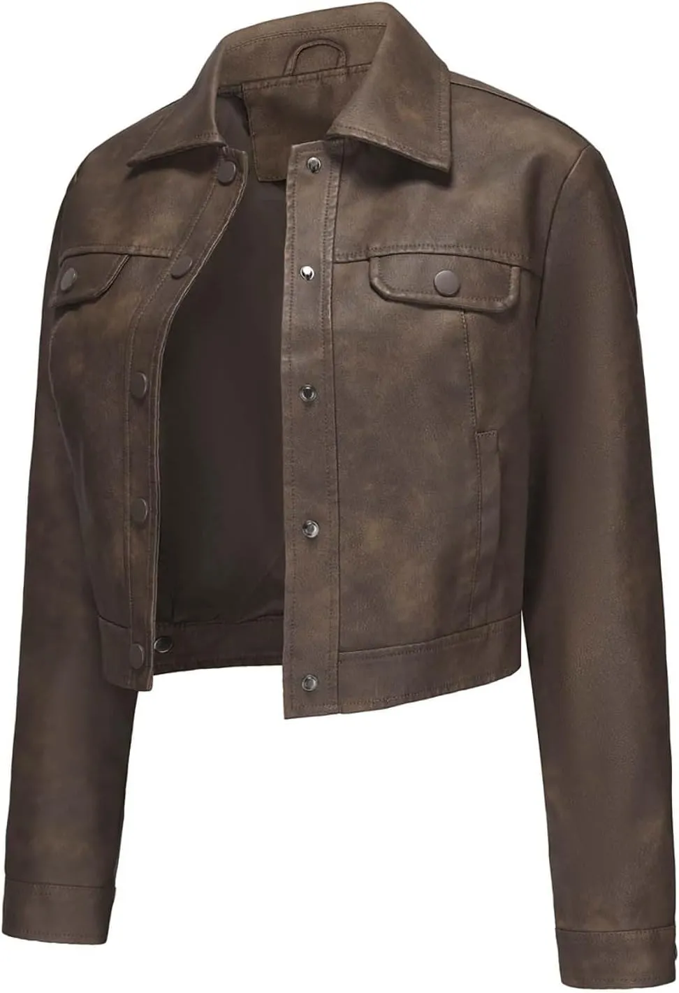 Women Faux Leather Blazer Jackets for Spring and Fall Fashion, Vegan Leather Button Down Coats, Moto Biker Jacket