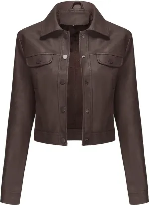 Women Faux Leather Blazer Jackets for Spring and Fall Fashion, Vegan Leather Button Down Coats, Moto Biker Jacket