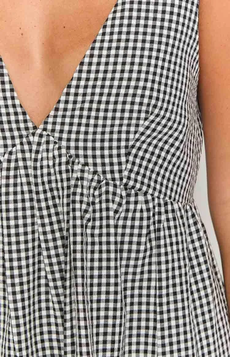 Women Gingham Plaid Smocked Mini Dress Summer V Neck Tie Shoulder Babydoll Short Dress Y2k Ruffle Flowy Sundress