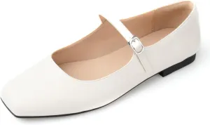 Women Mary Jane Shoes,Square Toe Flats Ballet Flats for Women, Comfortable Ankle Strap,Easy to take on and Off,Matched with Skirts, Dress,Jeans and More.