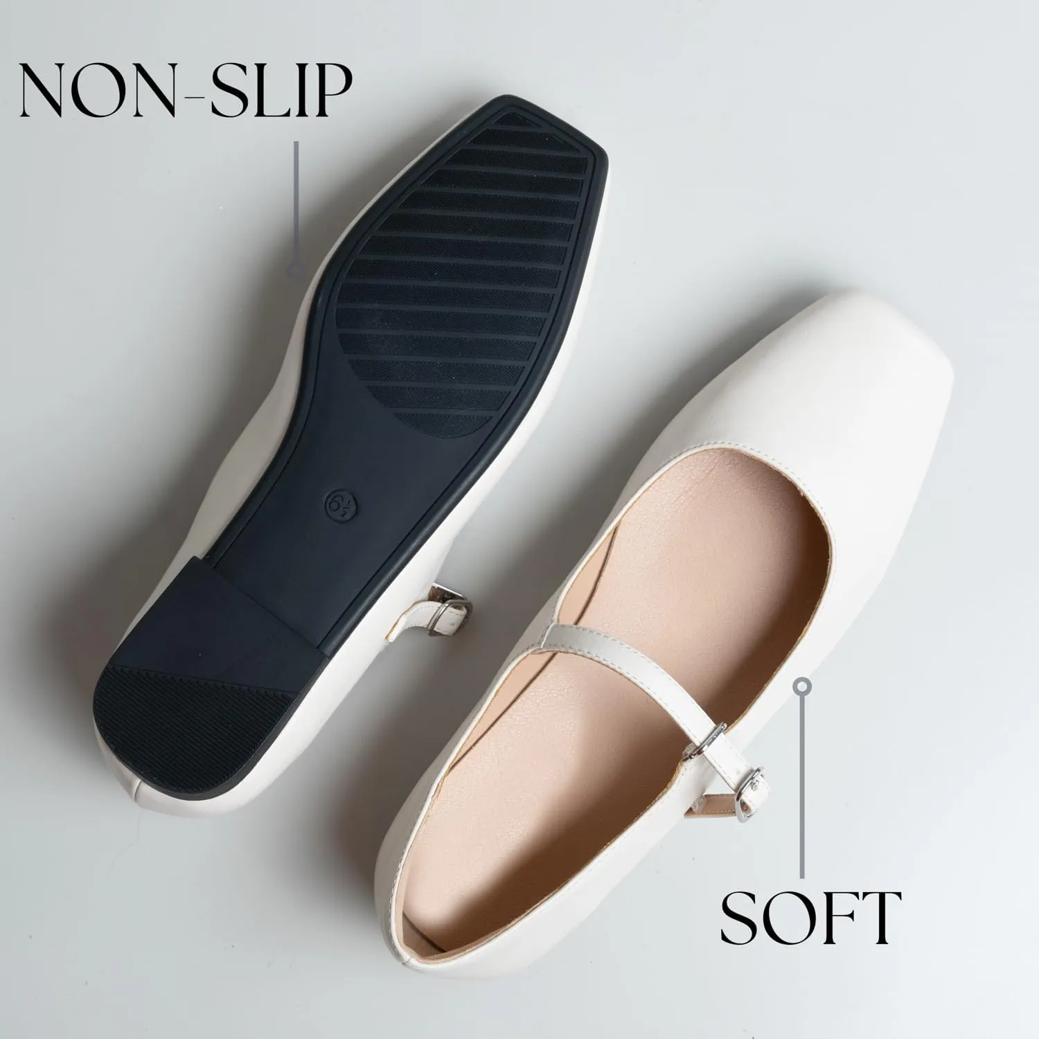 Women Mary Jane Shoes,Square Toe Flats Ballet Flats for Women, Comfortable Ankle Strap,Easy to take on and Off,Matched with Skirts, Dress,Jeans and More.