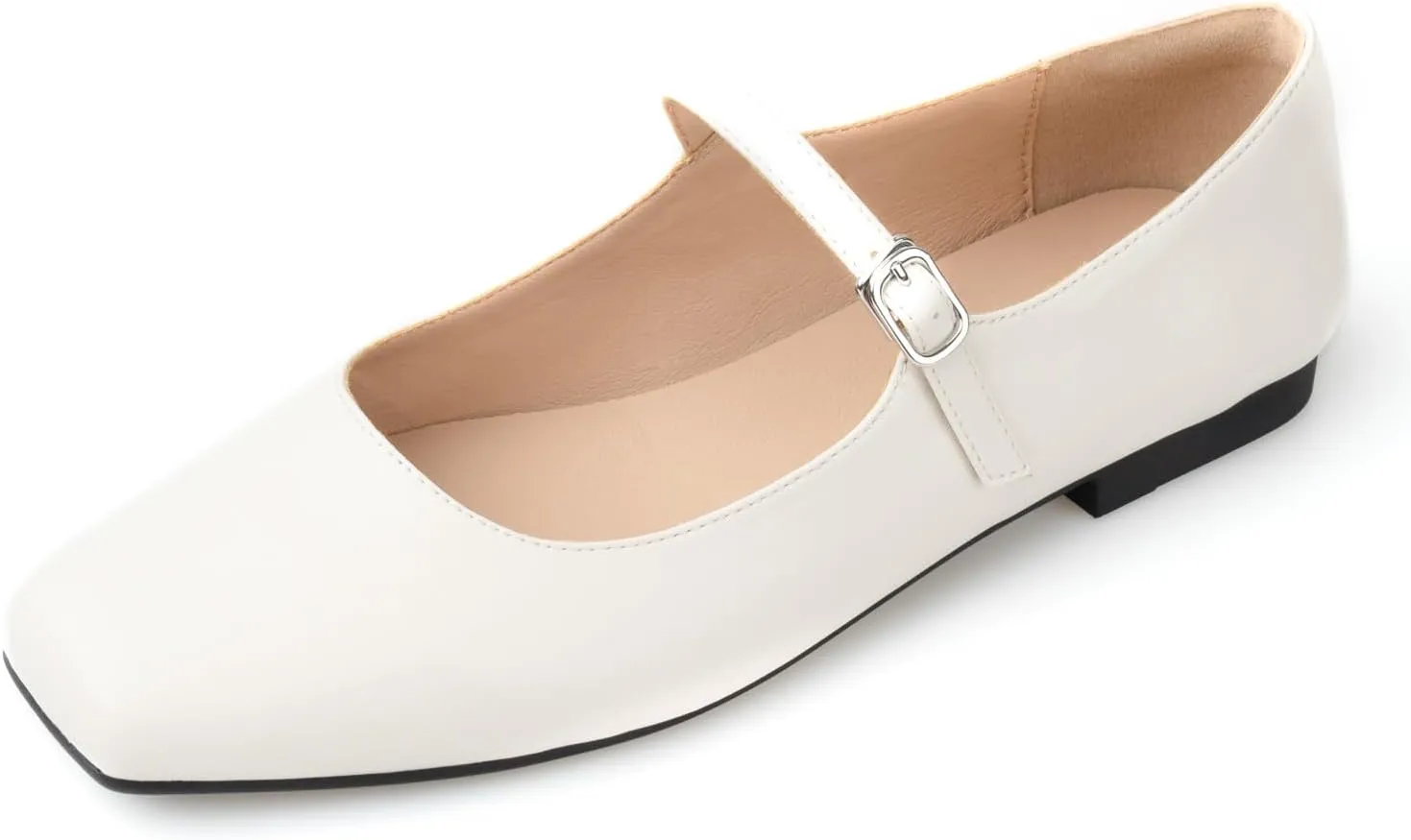 Women Mary Jane Shoes,Square Toe Flats Ballet Flats for Women, Comfortable Ankle Strap,Easy to take on and Off,Matched with Skirts, Dress,Jeans and More.