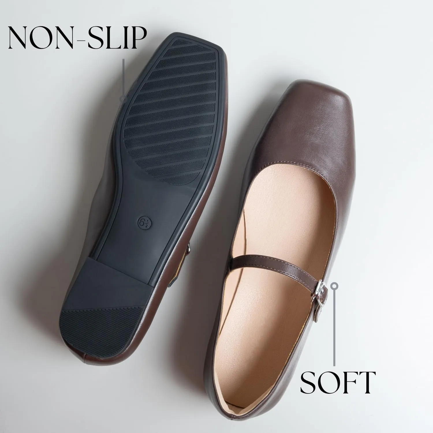 Women Mary Jane Shoes,Square Toe Flats Ballet Flats for Women, Comfortable Ankle Strap,Easy to take on and Off,Matched with Skirts, Dress,Jeans and More.
