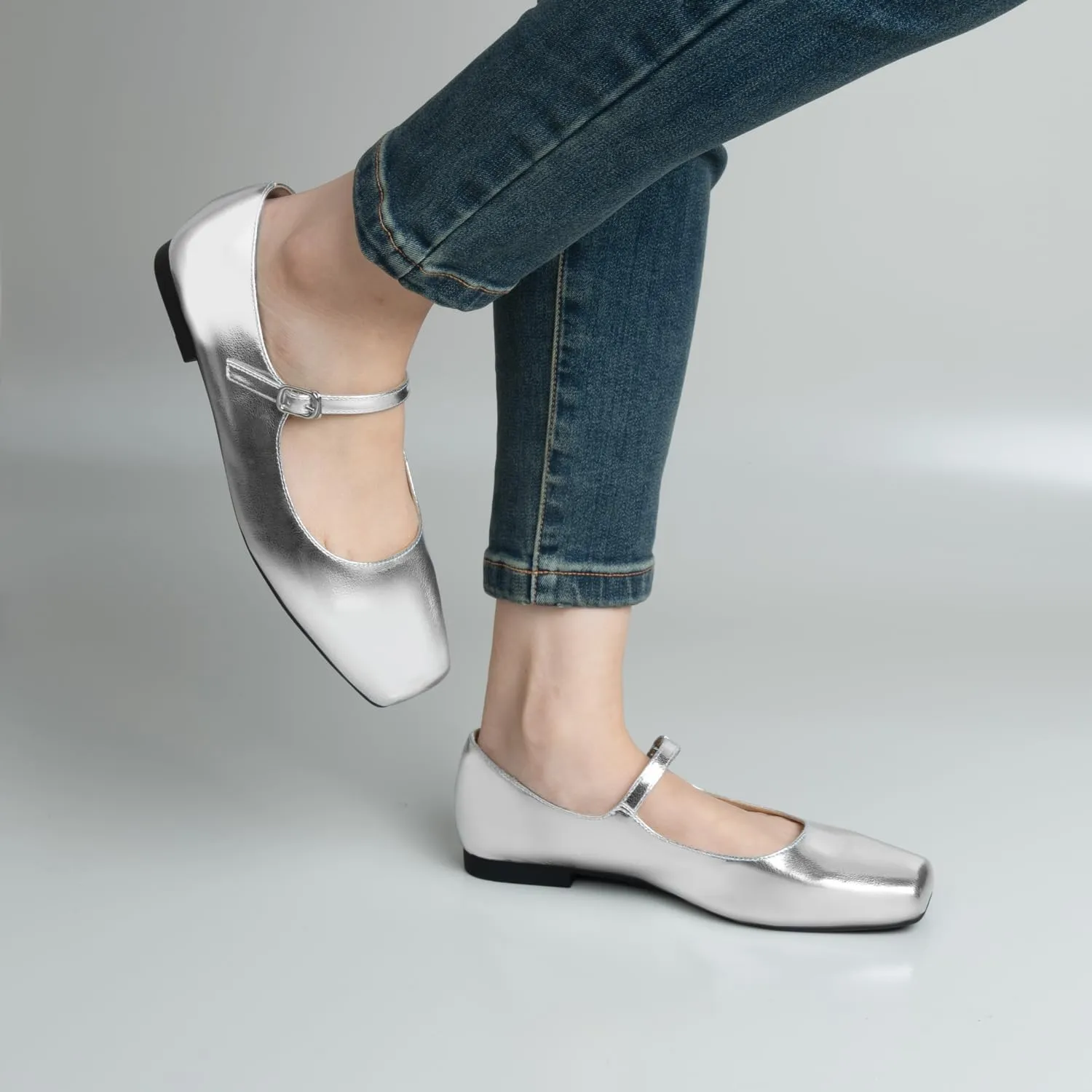 Women Mary Jane Shoes,Square Toe Flats Ballet Flats for Women, Comfortable Ankle Strap,Easy to take on and Off,Matched with Skirts, Dress,Jeans and More.