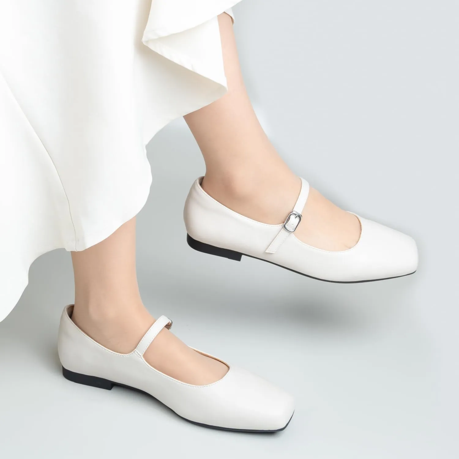 Women Mary Jane Shoes,Square Toe Flats Ballet Flats for Women, Comfortable Ankle Strap,Easy to take on and Off,Matched with Skirts, Dress,Jeans and More.
