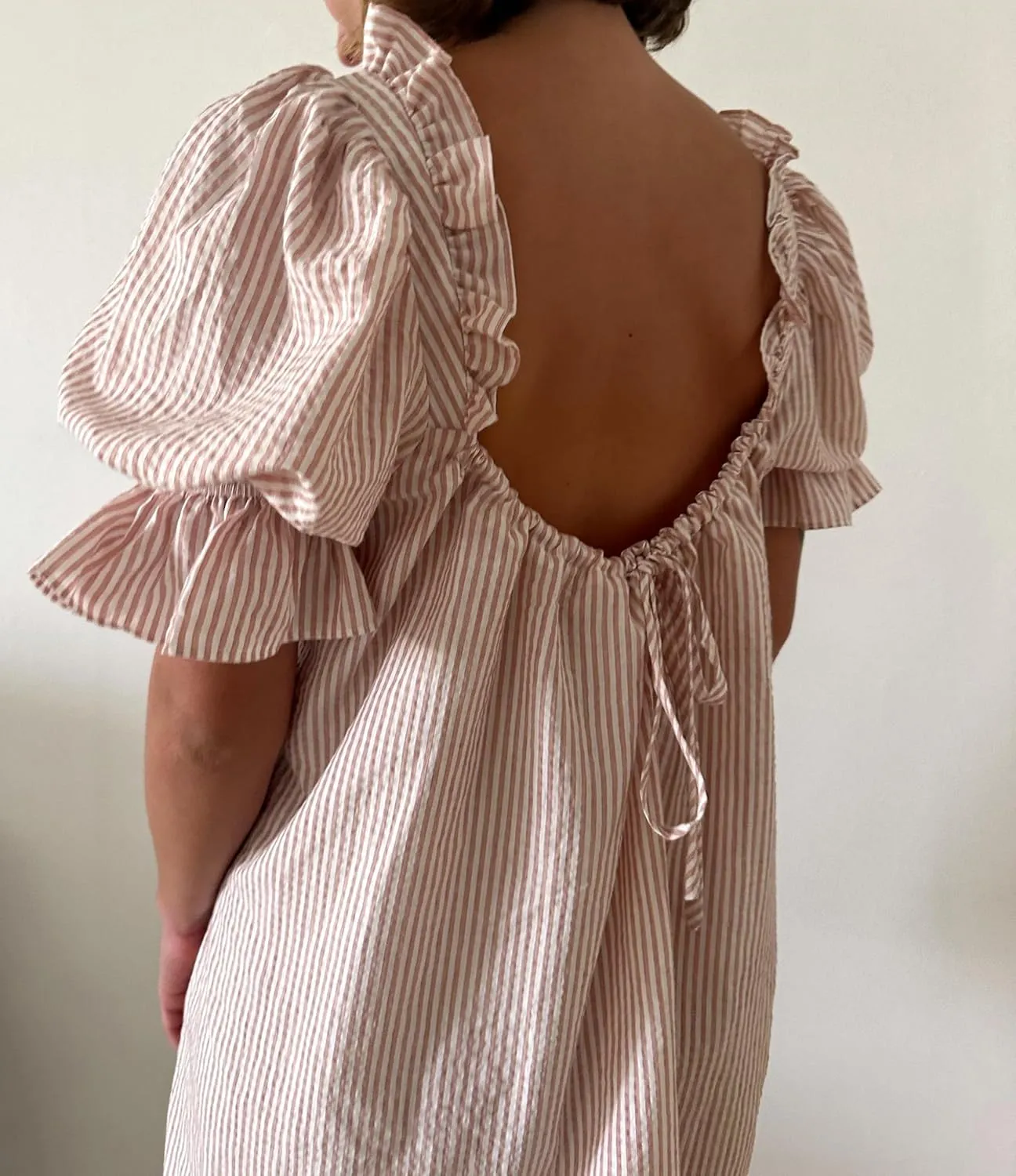 Women Puff Sleeve Babydoll Dress Bow Tie Front A Line Short Dress Boho Floral Ruffle Flowy Beach Sundress