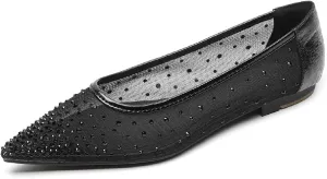 Women Rhinestone Mesh Casual Flats Comfor Breathable Slip On Low Heel Dress Ballet Shoes