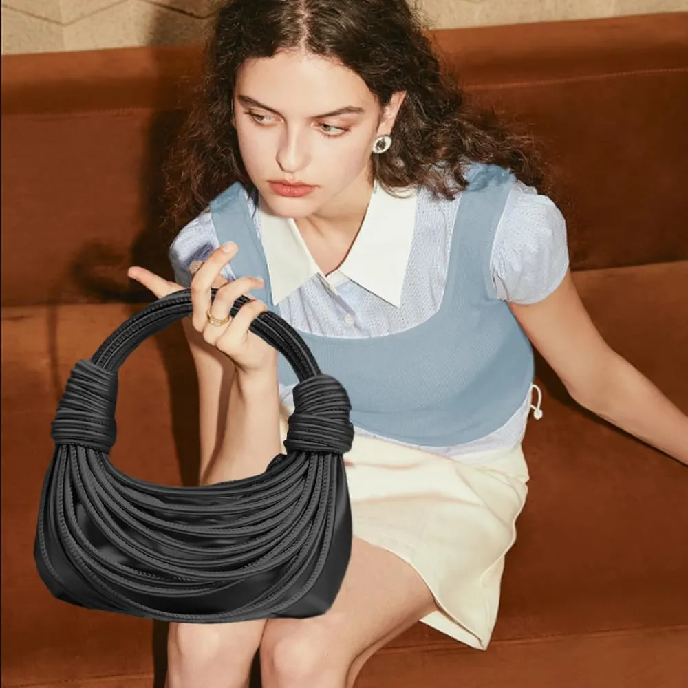 Women Shoulder Bags Woven Clutch Top Handle Purse Mini Hobo and Satchel Handbage Creative Noodles Purses Underarm Bag