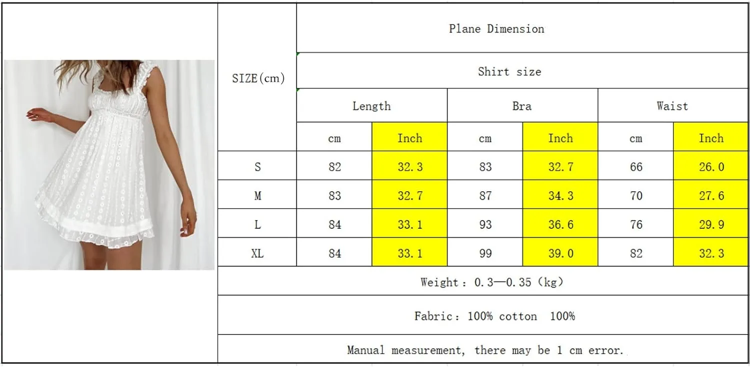 Women Sleeveless Babydoll Short Dress Lace Floral Embroidery Ruffle Mini Dress Flowy Swing Graduation Party Dress