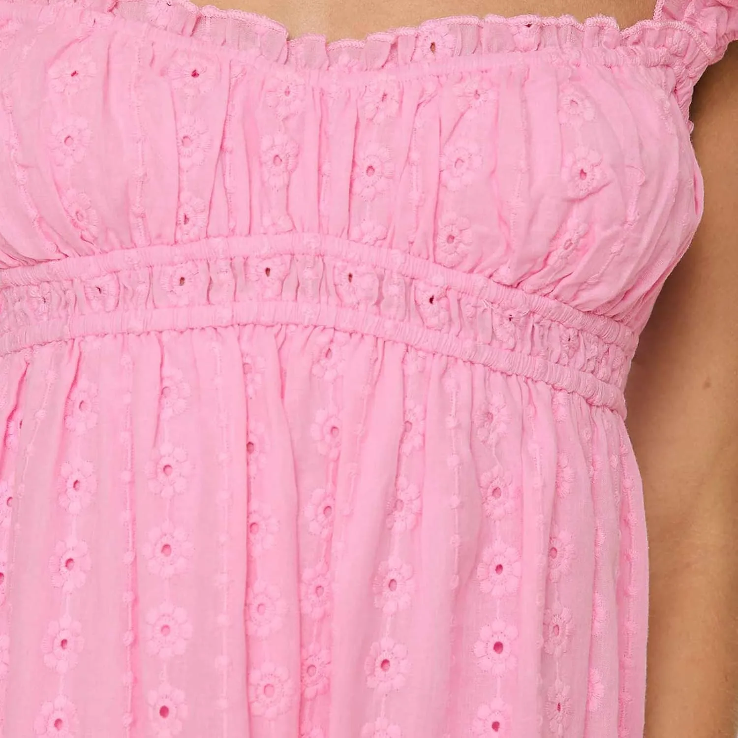 Women Sleeveless Babydoll Short Dress Lace Floral Embroidery Ruffle Mini Dress Flowy Swing Graduation Party Dress