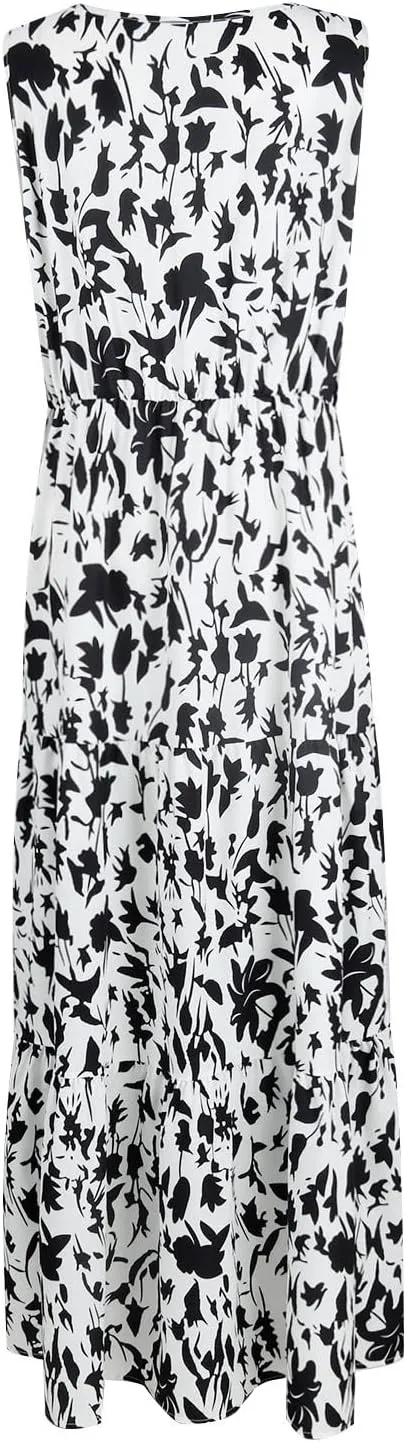 Women Summer Dresses Casual Sleeveless Maxi Dresses Cute Floral Long Dress Wedding Guest Dress V Neck Boho Dress