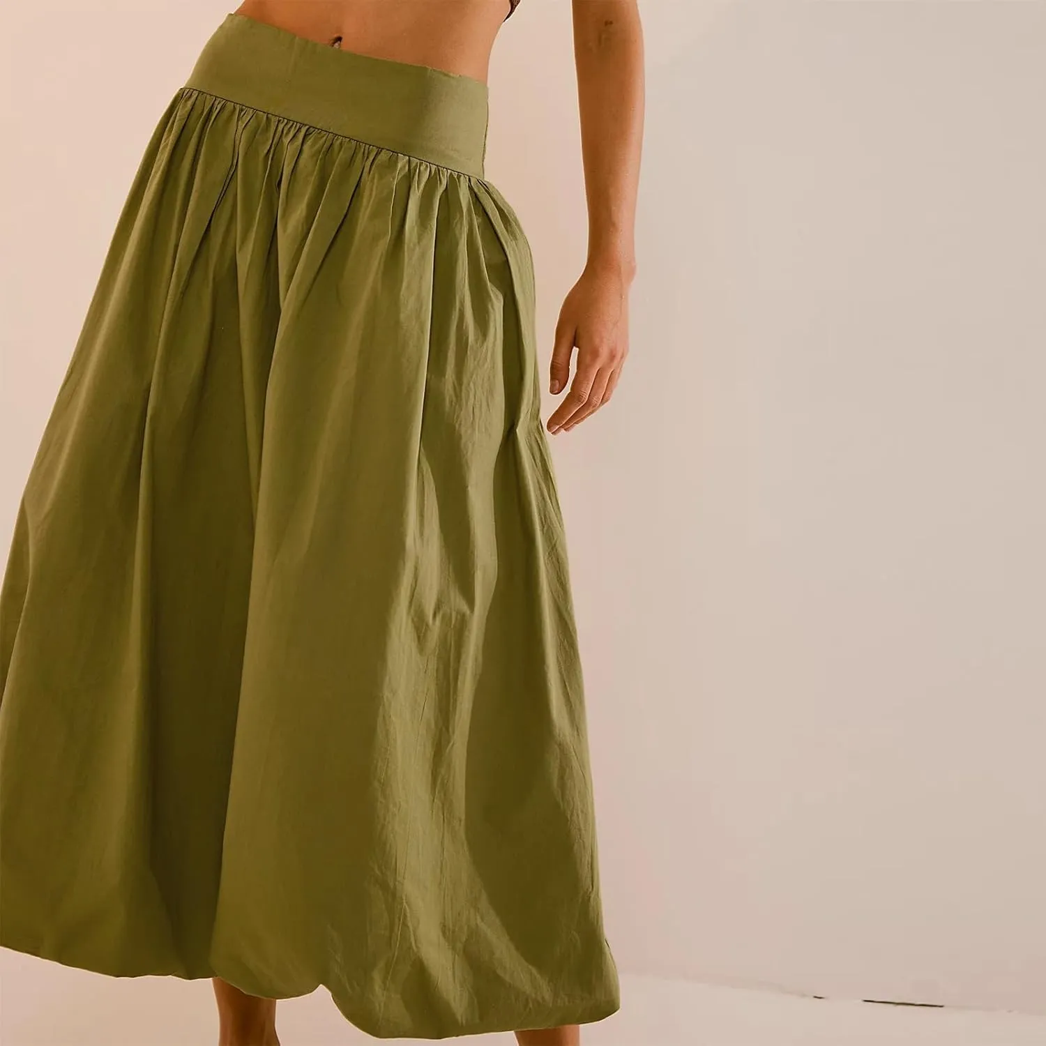 Women Y2k Bubble Maxi Skirt Elastic Low Waist Pleated Long Skirt Ruffle A Line Puffy Midi Skirt Streetwear