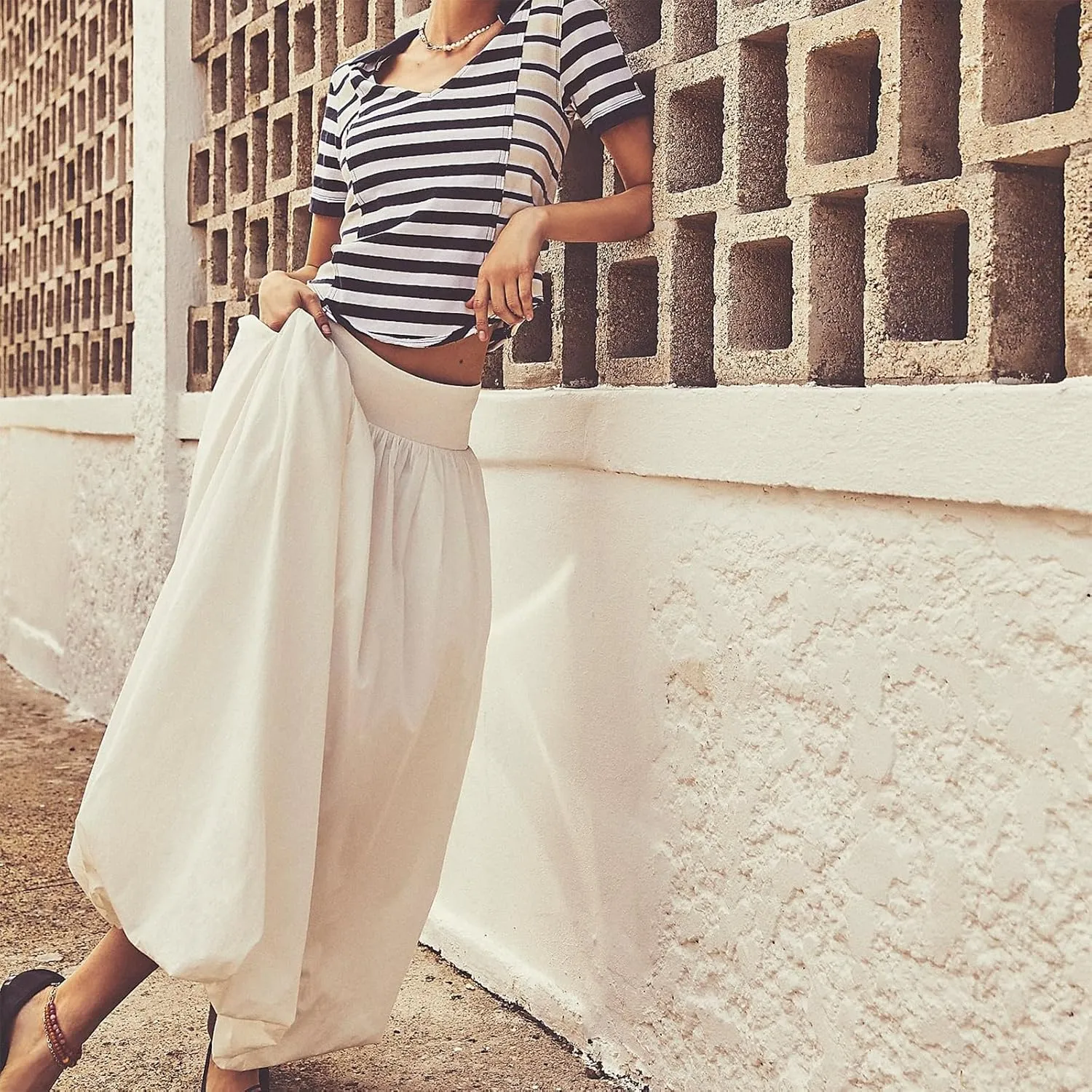 Women Y2k Bubble Maxi Skirt Elastic Low Waist Pleated Long Skirt Ruffle A Line Puffy Midi Skirt Streetwear