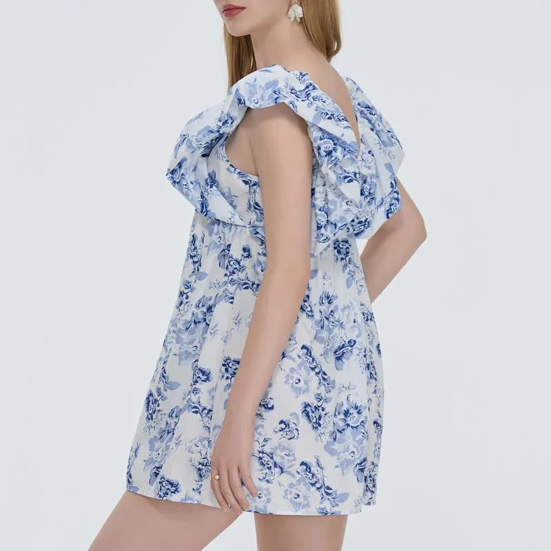 Women Y2k Floral Babydoll Mini Dress Ruffle Backless Bow Tie Short Dress Flowy Boho Beach Vacation Sundress