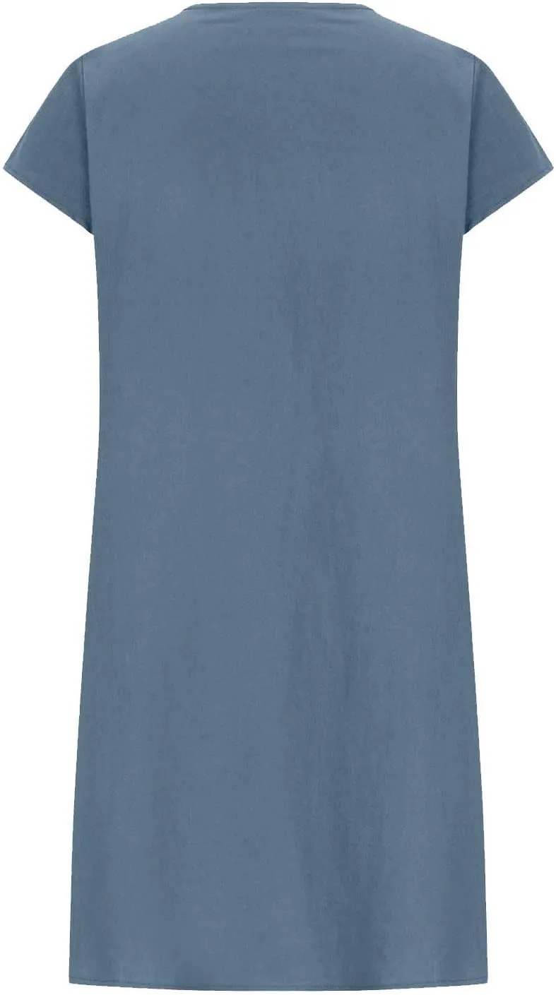 Women's 2025 Plus Size Cap Sleeve Pleated Summer Dresses Cotton Linen Midi Dress Vacation Round Neck Casual Dress