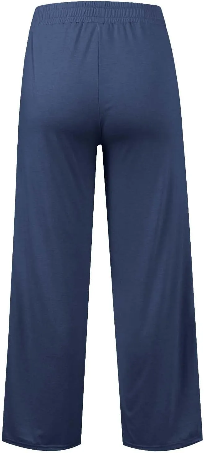 Women's Causal Pants 2025 Summer Business Work Office Baggy Trousers Trendy Elastic Waist Wide Leg Pants with Pockets