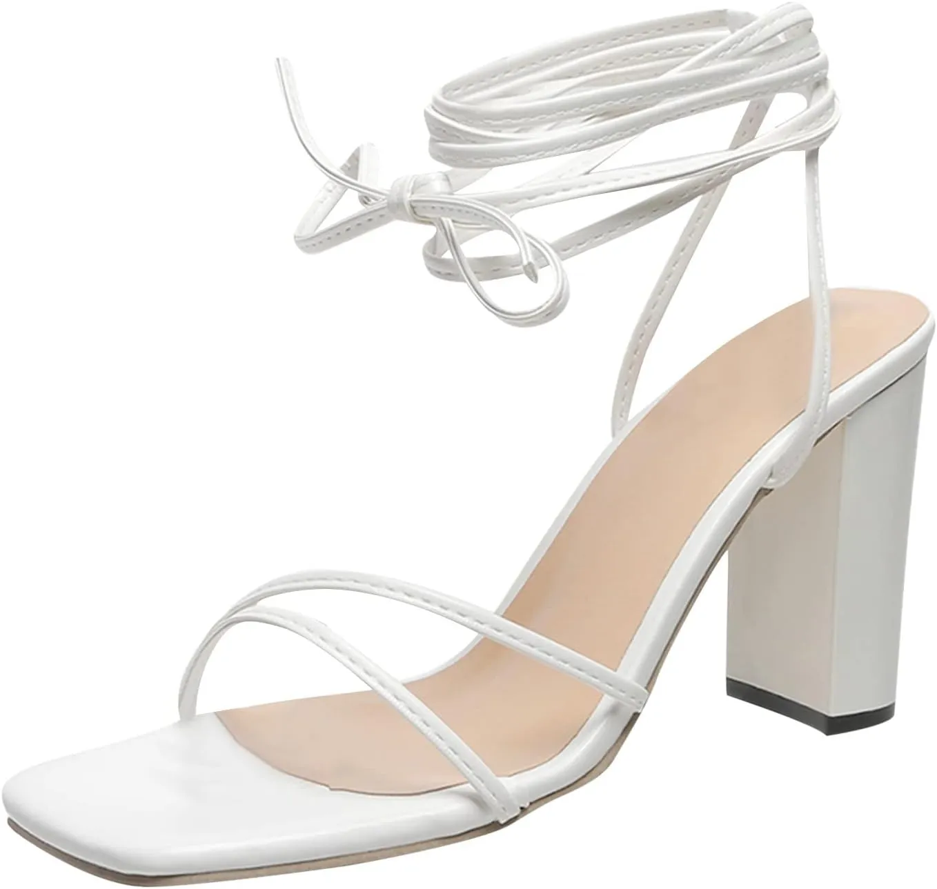 Womens Chunky Heels Strappy Dress Shoes Comfort Block Heeled Sandals Square Toe Summer Sandals Party Shoes
