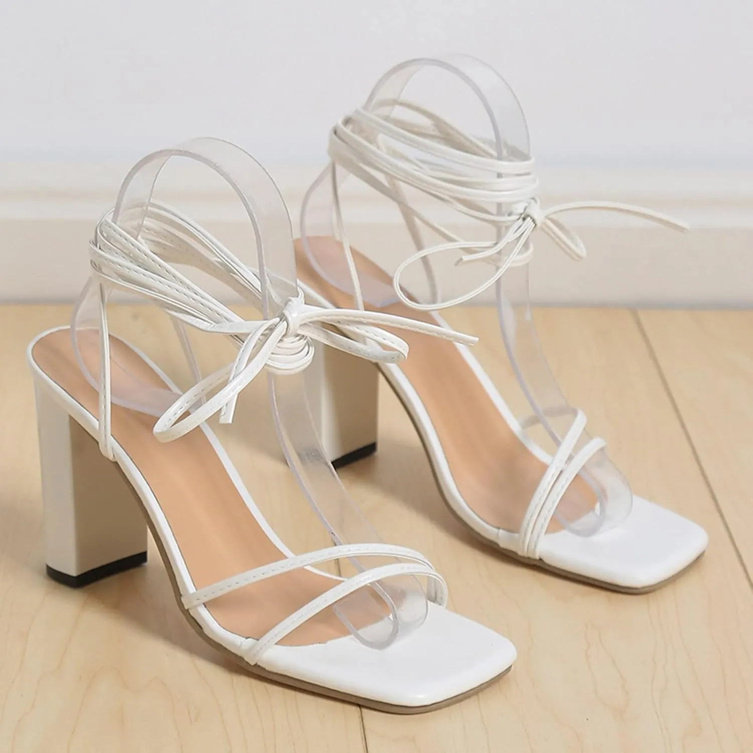 Womens Chunky Heels Strappy Dress Shoes Comfort Block Heeled Sandals Square Toe Summer Sandals Party Shoes