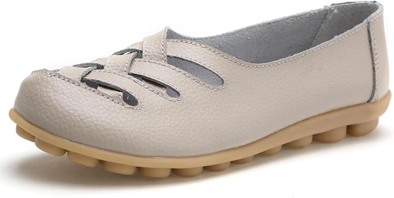 Women's Comfort Walking Casual Flat Loafer Orthopedic Breathable Leather Comfortable Hollow Soft Flats Sandals Vacation Walking Shoes Women Slip-On Indoor Outdoor