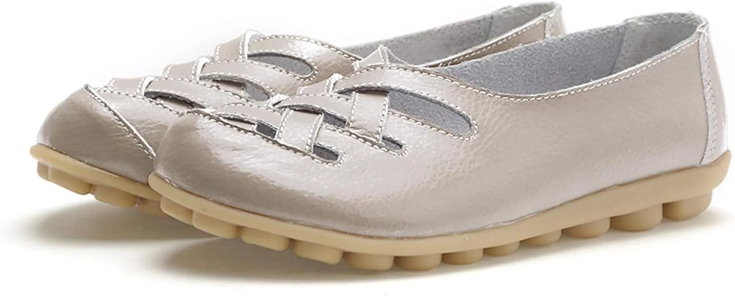 Women's Comfort Walking Casual Flat Loafer Orthopedic Breathable Leather Comfortable Hollow Soft Flats Sandals Vacation Walking Shoes Women Slip-On Indoor Outdoor