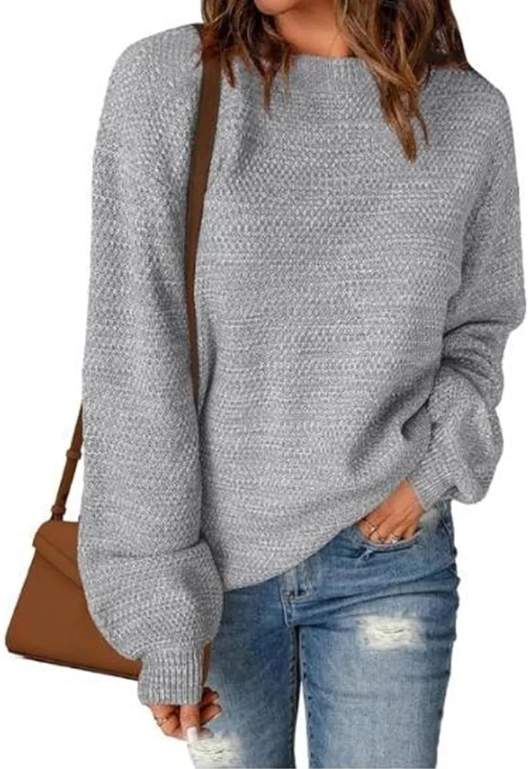 Women's Crewneck Sweaters Long Sleeve Knitted Pullover Tops Fashion Chunky Sweater Loose Fit Fall Clothes Knitwear