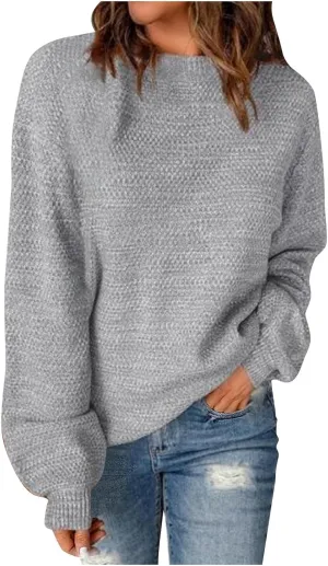 Women's Crewneck Sweaters Long Sleeve Knitted Pullover Tops Fashion Chunky Sweater Loose Fit Fall Clothes Knitwear