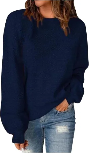 Women's Crewneck Sweaters Long Sleeve Knitted Pullover Tops Fashion Chunky Sweater Loose Fit Fall Clothes Knitwear