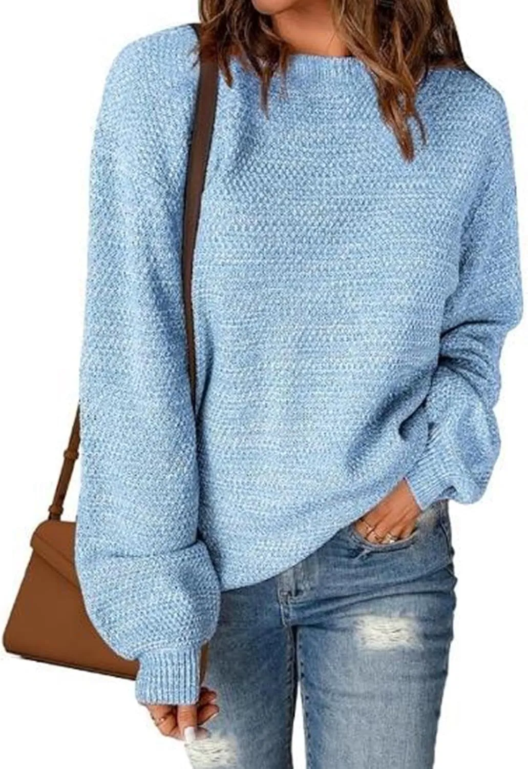 Women's Crewneck Sweaters Long Sleeve Knitted Pullover Tops Fashion Chunky Sweater Loose Fit Fall Clothes Knitwear