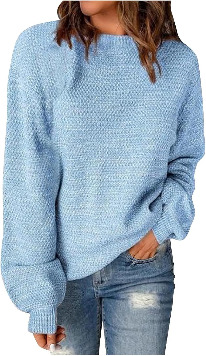 Women's Crewneck Sweaters Long Sleeve Knitted Pullover Tops Fashion Chunky Sweater Loose Fit Fall Clothes Knitwear