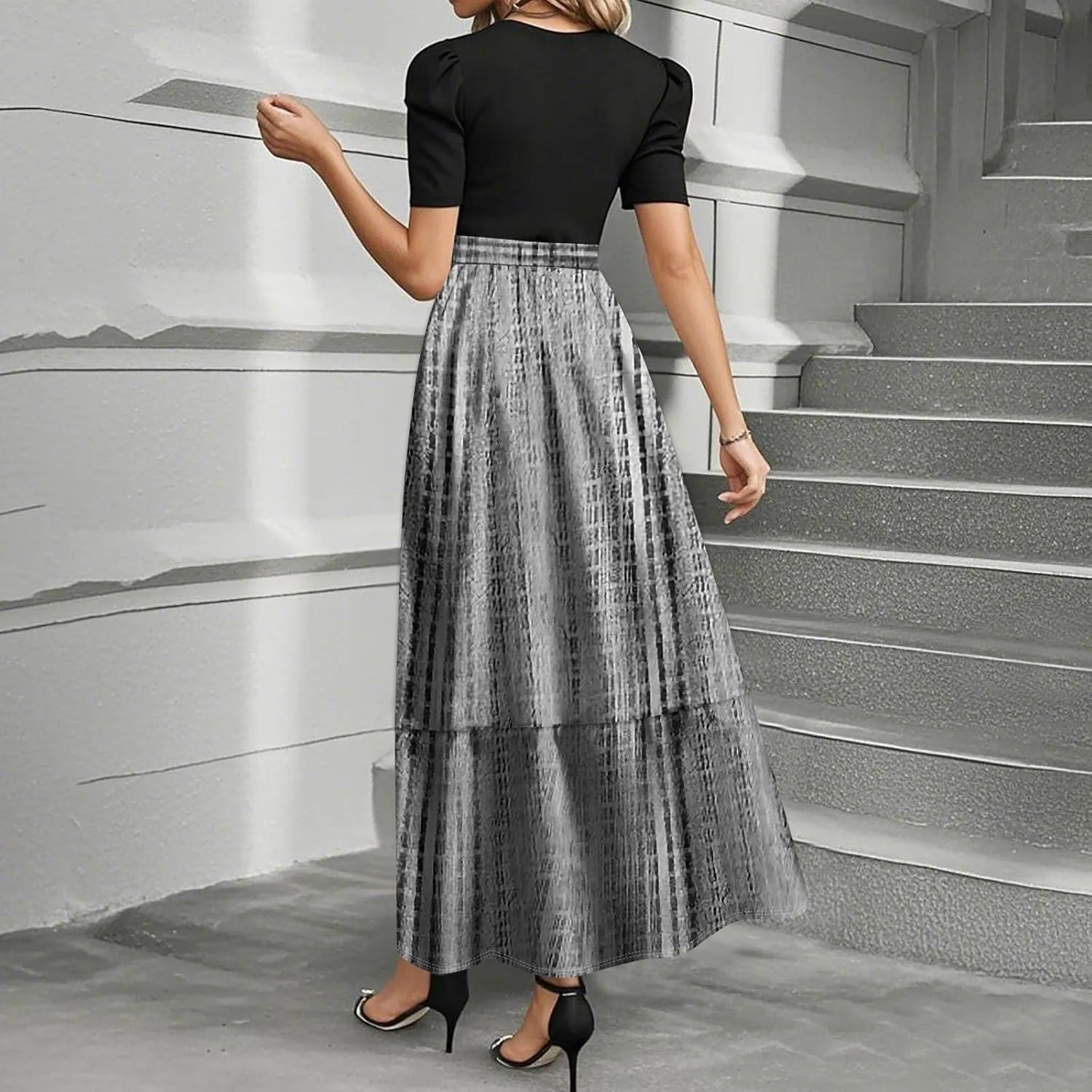 Womens Dress Summer Maxi Dresses Ruffle Hem Short Sleeve Dress Floral Vacation Wedding Guest Dresses with Belt