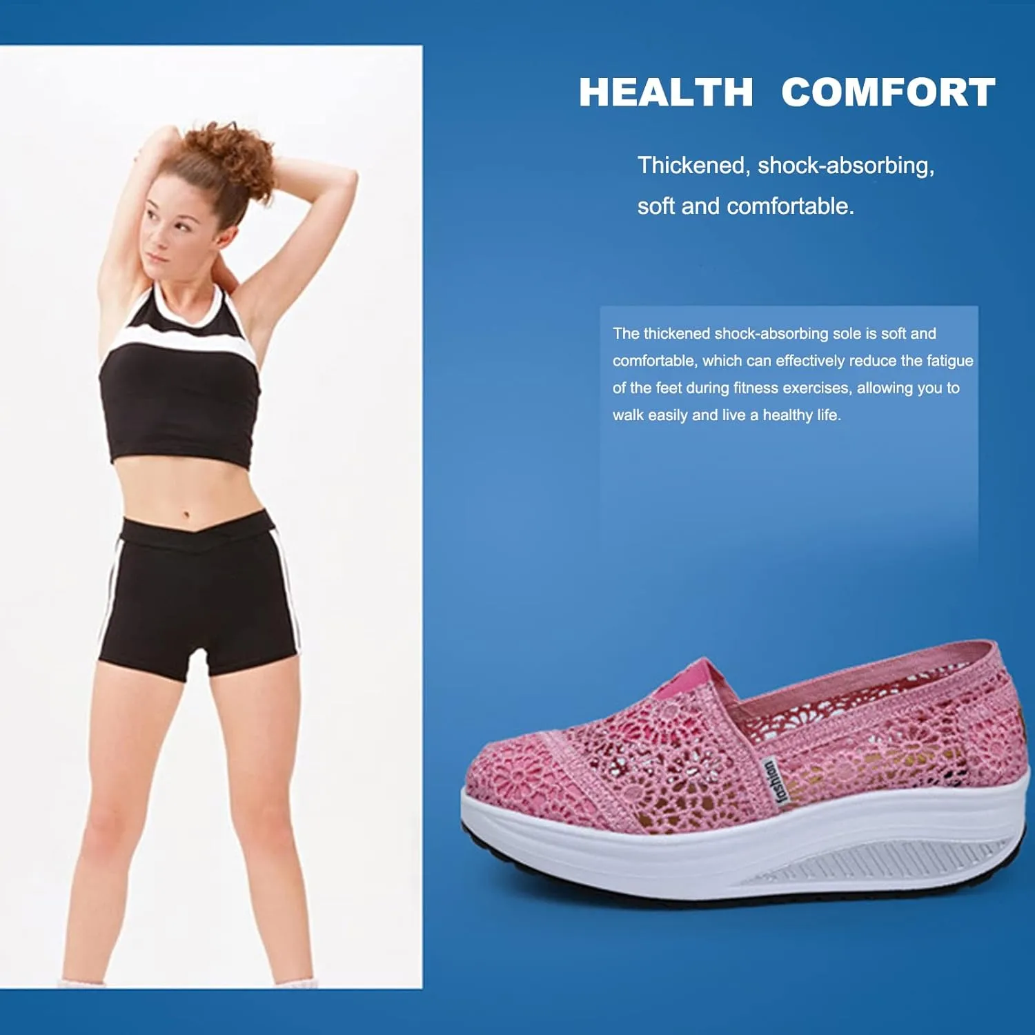 Women's Floral Embroidery Lace Mesh Air Cushion Sneakers,Comfortable Orthopedic Diabetic Walking Toning Shoes Breathable Slip On Platform Loafers Casual Fashion Rocker Shoes