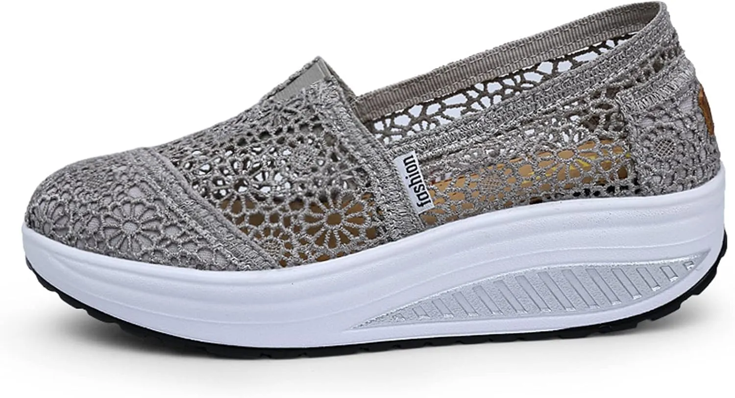 Women's Floral Embroidery Lace Mesh Air Cushion Sneakers,Comfortable Orthopedic Diabetic Walking Toning Shoes Breathable Slip On Platform Loafers Casual Fashion Rocker Shoes