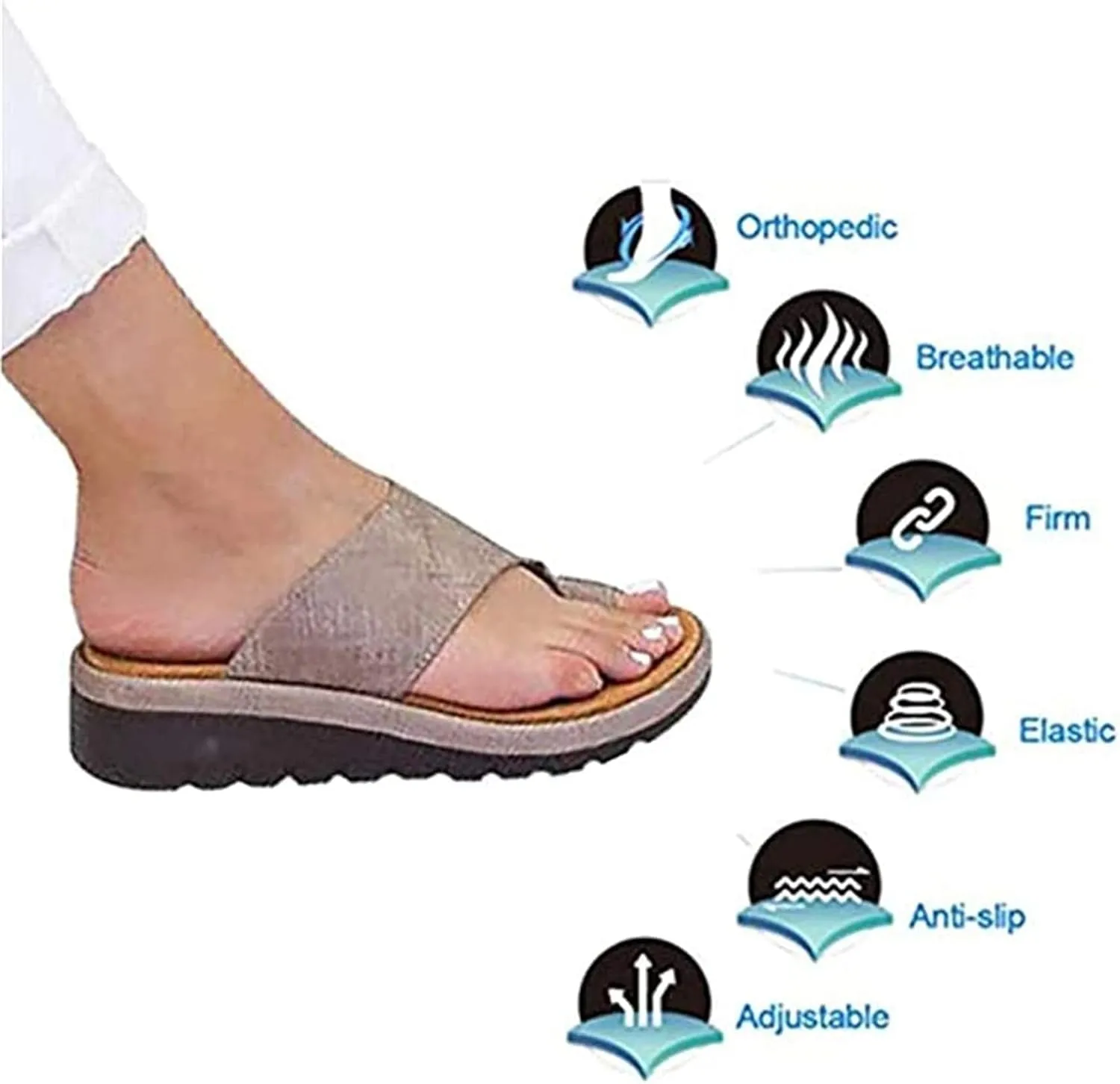 Womens Girls Sandals Summer Wedge Platform Bunion Flip Flops Gladiator Strappy Orthopedic Bohemian Casual Beach Shoes,White,EU40/US8