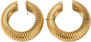 Women's Gold Plated Chunky C-Shape Ear Clips/Cuffs, Stainless Steel with Fish Scale Texture