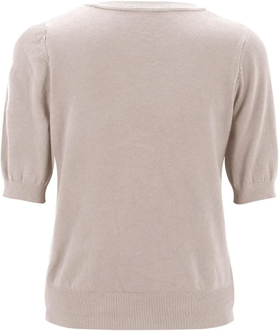 Womens Knitted Sweater Casual Short Sleeve V Neck Blouse Fashion Solid Color Layer Tops Loose Fit Outfit Shirts